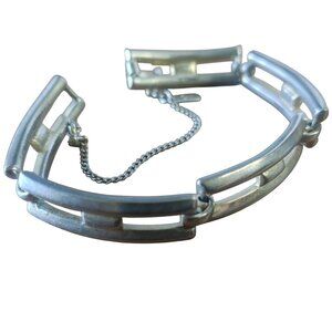 Monet Silver Tone Vintage Chain Bracelet Safety Chain Art Deco Style USA